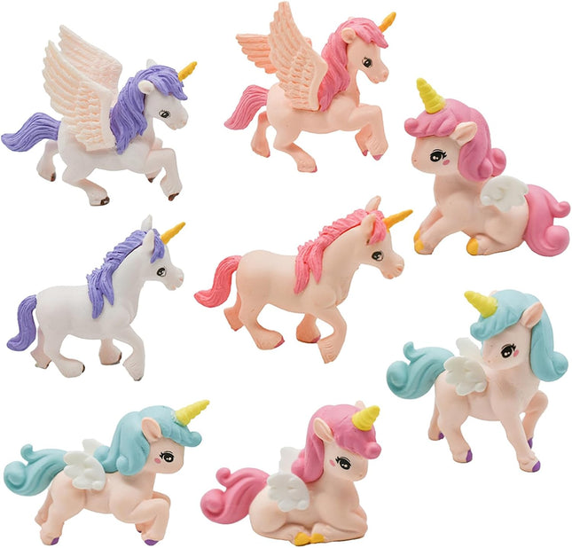 8Pcs Mini Flying Horse Unicorn Figurines – Cake Toppers & Fairy Garden Decor