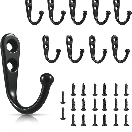 10 Pack Black Wall Hooks – Rustproof Metal, Screws Included, Versatile Use