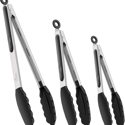 3-Piece Cooking Tongs Set – Stainless Steel, Heat Resistant, Silicone Tips