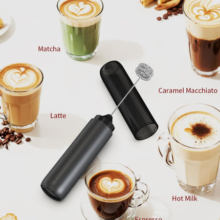 Black Handheld Milk Frother – Dual Whisk, Rechargeable & Portable