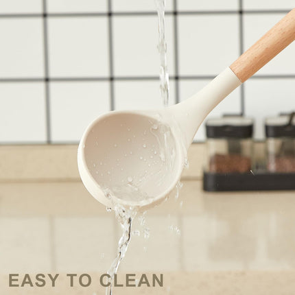 34-Piece Nonstick Silicone Kitchen Utensil Set with Wooden Handles, Cream White