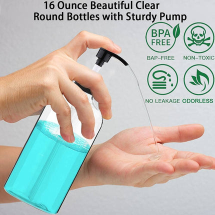 4 Pack 16oz 500ml Plastic Pump Bottles Clear BPA Free Shampoo Lotion Dispenser
