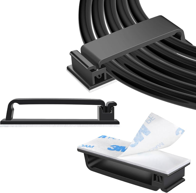 50 Pack Black Cable Clips, Self Adhesive Wire Organizer for Home & Office