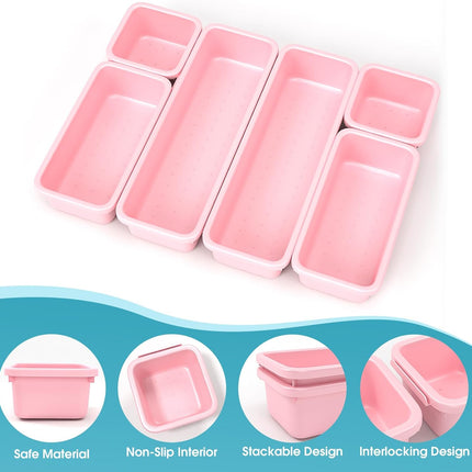 6-Piece Drawer Organizer Set – Interlocking, Non-Slip, Pink for Home & Office