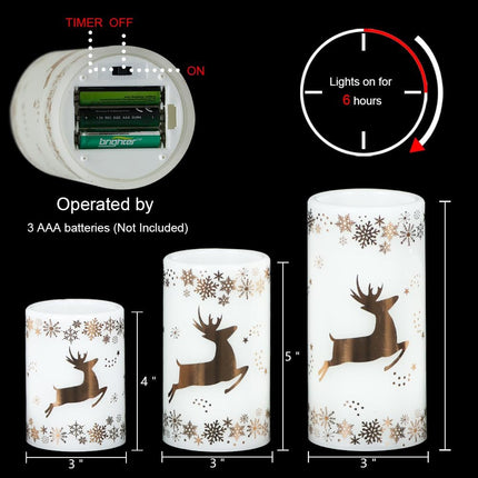 Christmas Flameless LED Candles 3D Wick Snowflake Reindeer with 6H Timer