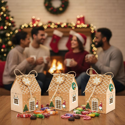 24 Pcs Christmas Gift Boxes – Candy House Style Goodie Bags for Holiday Treats
