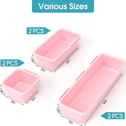 6-Piece Drawer Organizer Set – Interlocking, Non-Slip, Pink for Home & Office