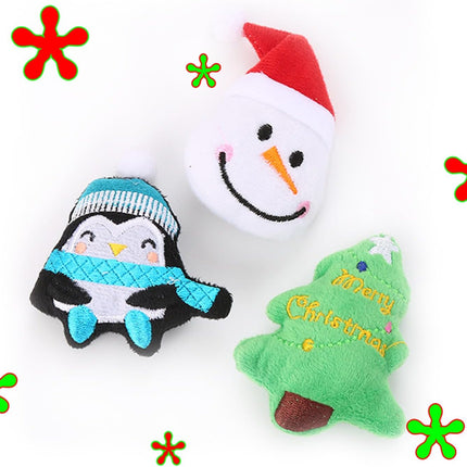 3PCS Christmas Cat Plush Toys – Tree, Snowman & Penguin Interactive Set