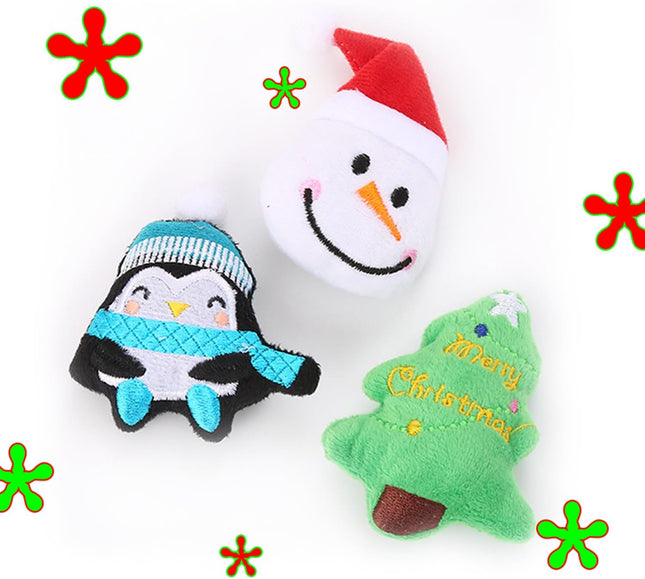 3PCS Christmas Cat Plush Toys – Tree, Snowman & Penguin Interactive Set