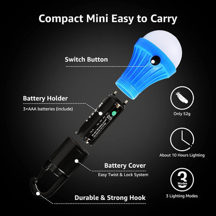LED Camping Lantern 4 Pack, Battery Powered Hanging Tent Lights, 3 Modes