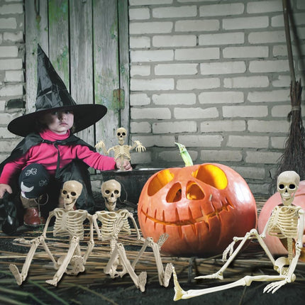 4-Piece 16in Posable Halloween Skeletons, Movable Plastic Joints for Indoor Outdoor