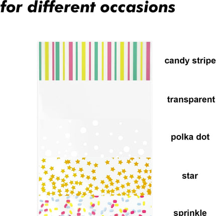 50PCS 4x6" Sprinkle Print Twist Ties – Cellophane Treat & Gift Bags