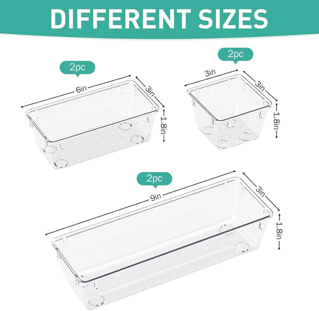 6-Pack Clear Acrylic Drawer Organizers – Storage for Makeup, Jewelry & Office