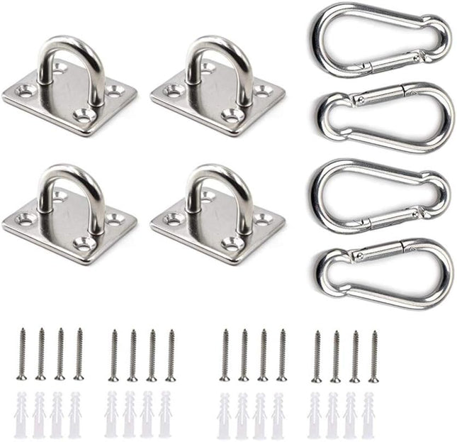 4PCS Stainless Steel Oblong Pad Eye Plates – Marine Hardware Kit with Carabiner Clips & Screws