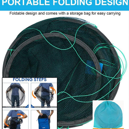 Foldable Fishing Net, Nylon Minnow & Crab Trap with Rope, Portable Drop Net