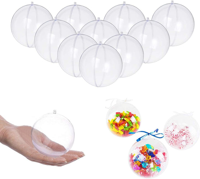 10 Pack 3.15" Clear Fillable Ornaments – Plastic DIY Craft Christmas Ball Set