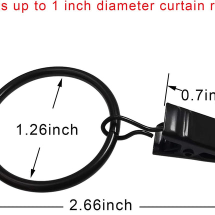 40-Pack Curtain Rings with Clips – 1.26" Inner Diameter, Fits 1" Rod, Black