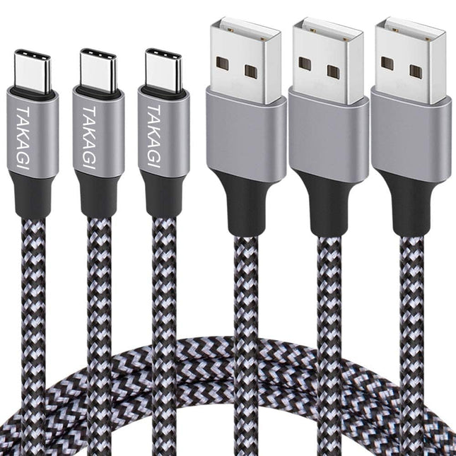 3-Pack 6ft USB C Fast Charging Cable, Nylon Braided USB A to Type C Cord