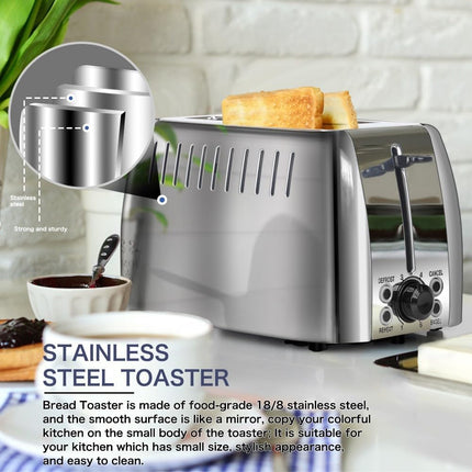 750W 2-Slice Bagel Toaster with 6 Browning Settings and Defrost Function