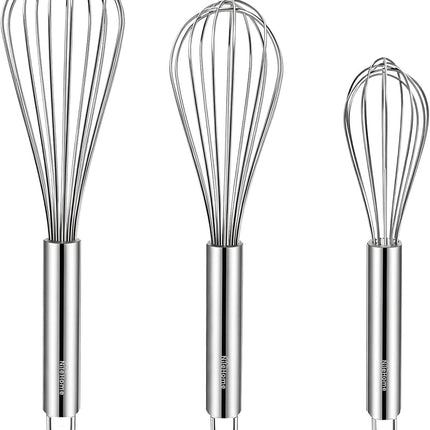 3 Pack Stainless Steel Whisks 8" 10" 12" Balloon Whisk Set for Cooking Baking