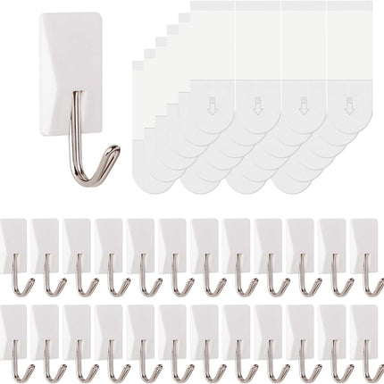 24 Pack Small Adhesive Hooks, Damage Free Wall Hangers with Adhesive Strips