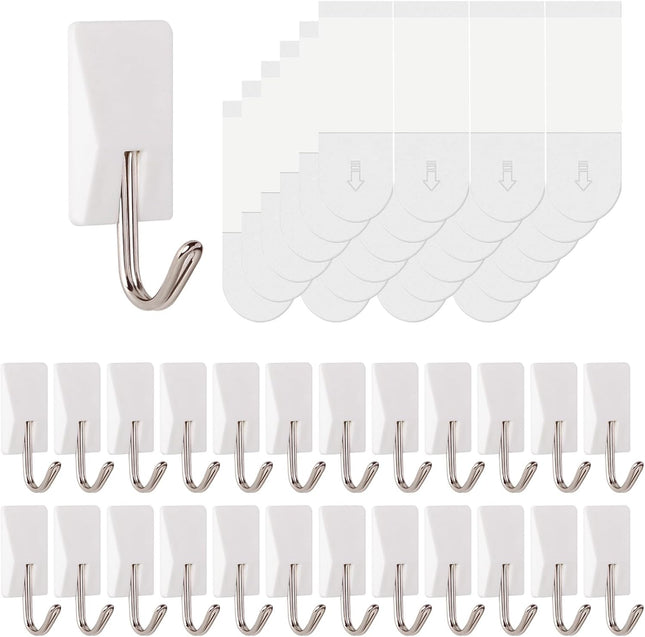 24 Pack Small Adhesive Hooks, Damage Free Wall Hangers with Adhesive Strips