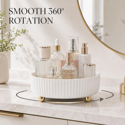 360° Rotating Makeup Perfume Organizer, Ivory White Lazy Susan Skincare Storage Tray