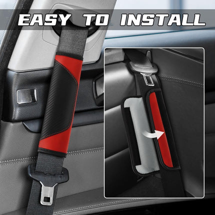 2PCS Red Car Seat Belt Cover Pads Carbon Fiber PU Leather Shoulder Cushion Protectors
