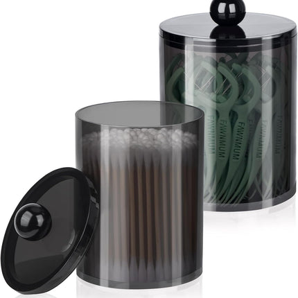2-Pack Q-Tip Holders – Black Bathroom Jars for Cotton Swabs & Pads, 10-12oz