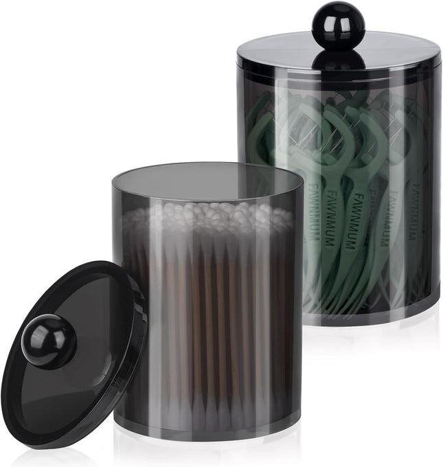 2-Pack Q-Tip Holders – Black Bathroom Jars for Cotton Swabs & Pads, 10-12oz