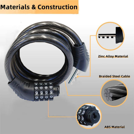 32in 4-Digit Combination Bike Lock, 10mm PVC-Coated Steel Cable for Bikes & Scooters