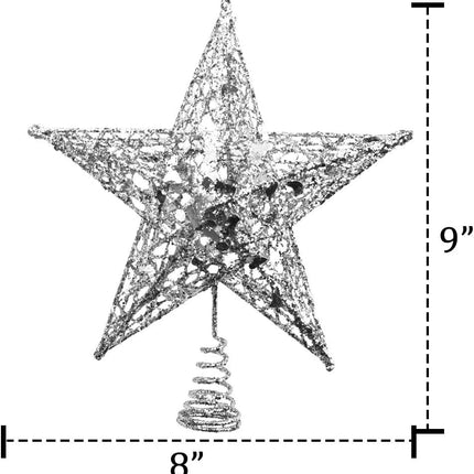 8" Glitter Star Tree Topper – Silver Christmas Treetop for Holiday Décor