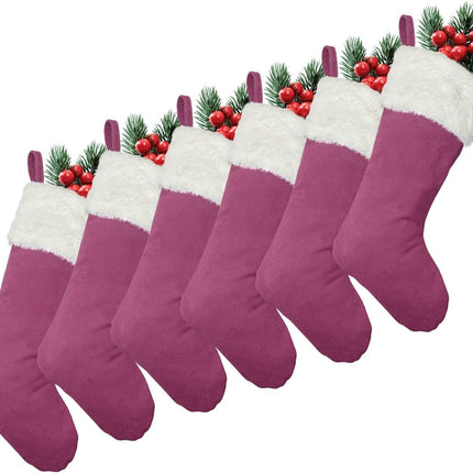 6-Pack 20" Pink Christmas Stockings, Large Xmas Decor for Fireplace & Tree