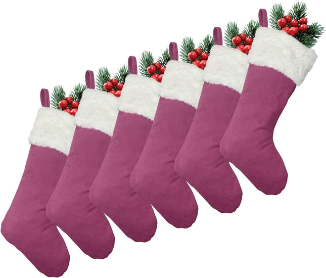 6-Pack 20" Pink Christmas Stockings, Large Xmas Decor for Fireplace & Tree