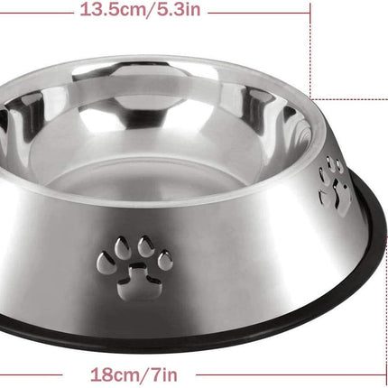 2 Stainless Steel Pet Bowls – Shallow Cat & Dog Feeding Bowls with Non-Slip Base