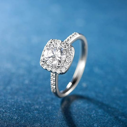 18K White Gold Plated CZ Halo Ring – Promise, Engagement, Eternity Ring
