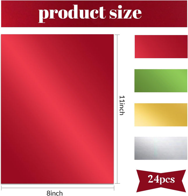 24 Sheets Christmas Metallic Cardstock Paper, 8.5x11 Inch 250GSM Foil Craft Paper