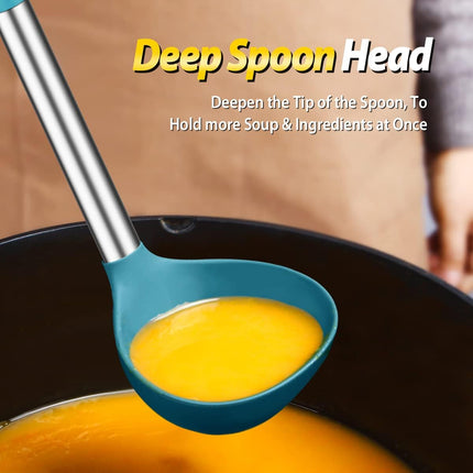 Blue Silicone Pasta Fork & Ladle Set Non Stick Kitchen Cooking Serving Tools