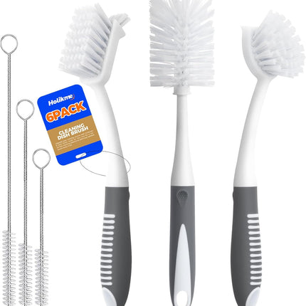 6 Pack Dish Brush Set Bottle Scrub Brush Straw Brushes Kitchen Cleaning Gray