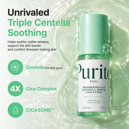 Centella Unscented Serum 2oz, Soothing Korean Skincare for Sensitive Skin, Vegan