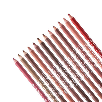 12-Color Wooden Lip Liner Set – Soft Matte, High Pigment & Long-Wear