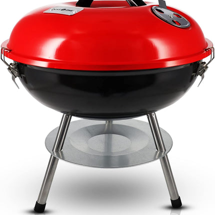 Small 14" BBQ Grill – Heat-Preserving Locking Lid for Camping & Backyard