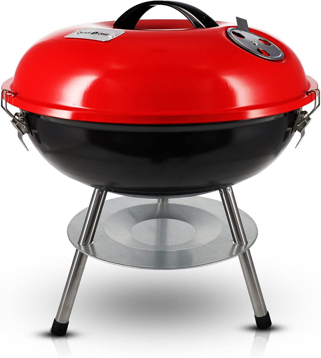 Small 14" BBQ Grill – Heat-Preserving Locking Lid for Camping & Backyard