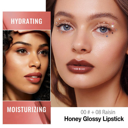 2Pcs Honey Tinted Lip Balm 00+08 Raisin, Hydrating Glossy Lipstick for Women