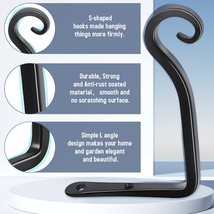 2 Pack 6" Plant Hooks, Steel Wall Mounted Hangers, 44lb Capacity, Black