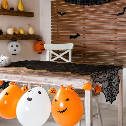 Halloween Black Lace Spider Web Table Runner, 18x72in Gothic Party & Home Decor