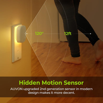 4 Pack Plug-In LED Night Lights with Motion and Dusk-to-Dawn Sensors, Dimmable 2200K