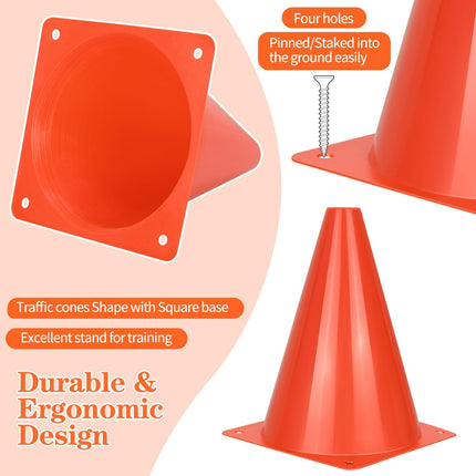 7-Inch Soccer Training Cones 12/24/50 Pack PE Plastic Sports Markers with Carry Bag