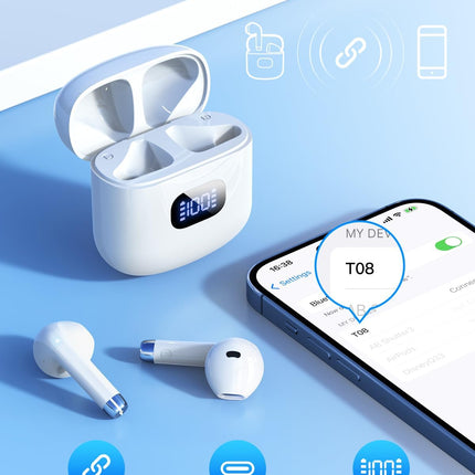 Wireless Earbuds Bluetooth 5.3 with Mic 40H Playback LED Display White