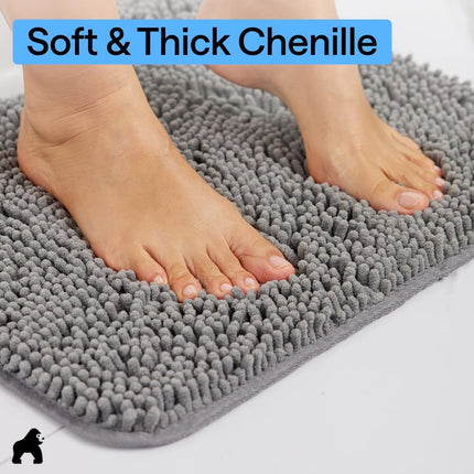 Bathroom Bath Mat 24x17 – Thick Soft Chenille, Quick Dry, Non-Slip Rubber Back